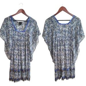 ANNA SUI FLORAL BUTTERFLIES SLEEVELESS EMBROIDERED DETAIL SQUARE NECKLIN…